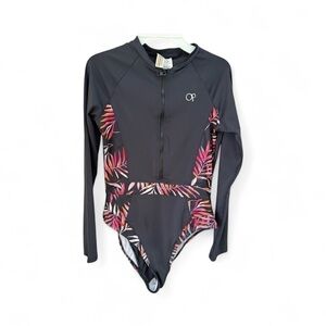 Ocean Pacific Long-Sleeve Zip-Up Rash Guard Swimsuit - Size L
